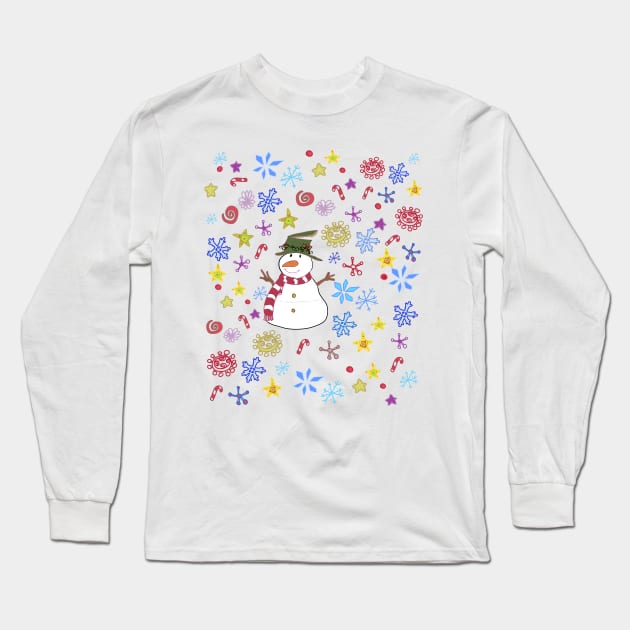 Colourful Snowman doodle design Long Sleeve T-Shirt by markatos